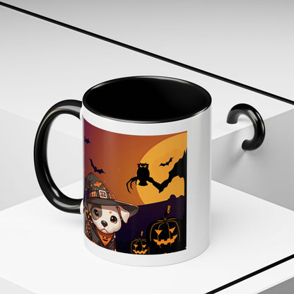 Halloween Accent Coffee Mug (11 oz) - Pit Bull Pup and Pumpkins