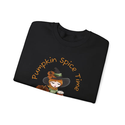 Pumpkin Spice Witch Crewneck Sweatshirt - Adorable witch enjoying her pumpkin spice and the Fall weather this Halloween