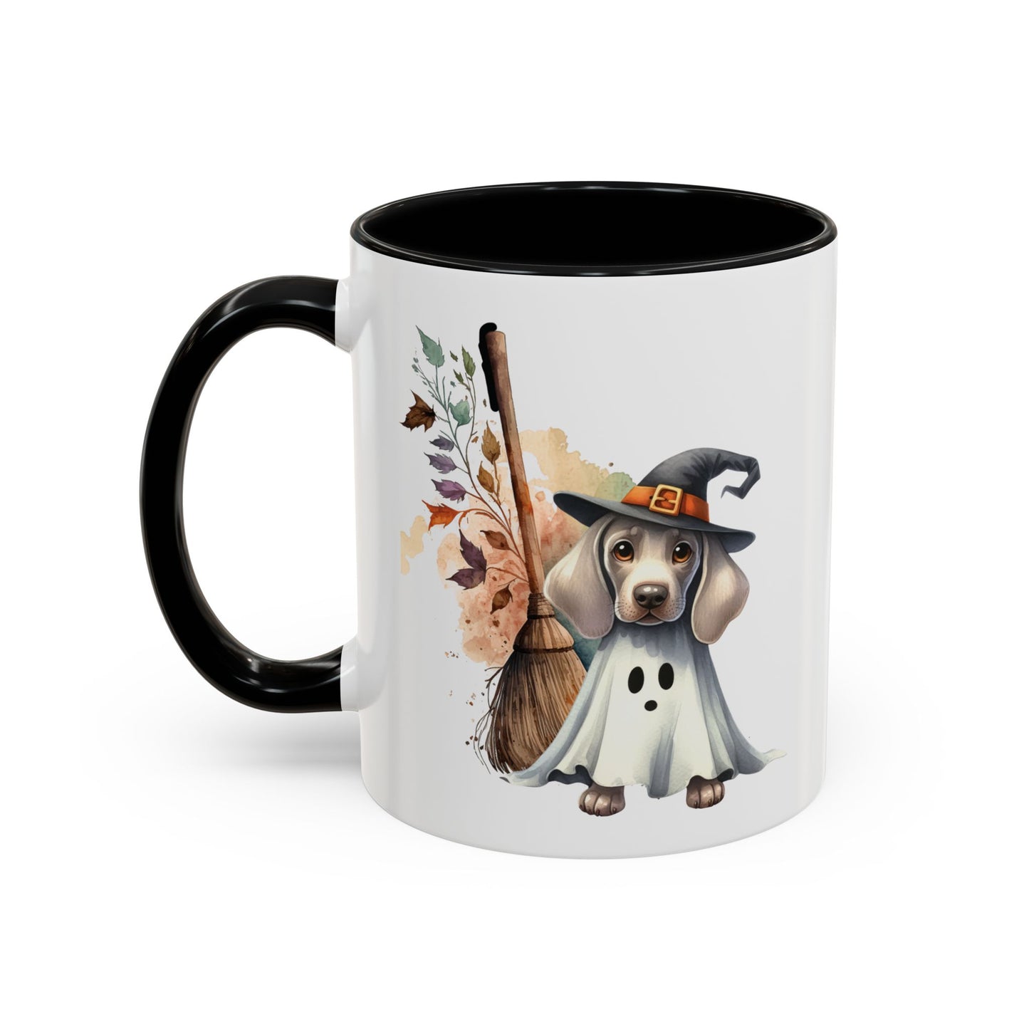 Halloween Accent Coffee Mug (11 oz) Adorable Weimaraner Witch Puppy