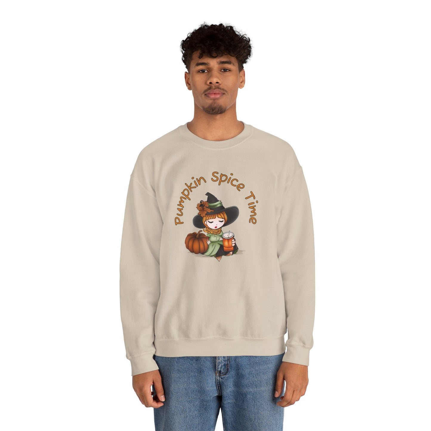 Pumpkin Spice Witch Crewneck Sweatshirt - Adorable witch enjoying her pumpkin spice and the Fall weather this Halloween