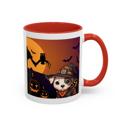 Halloween Accent Coffee Mug (11 oz) - Pit Bull Pup and Pumpkins