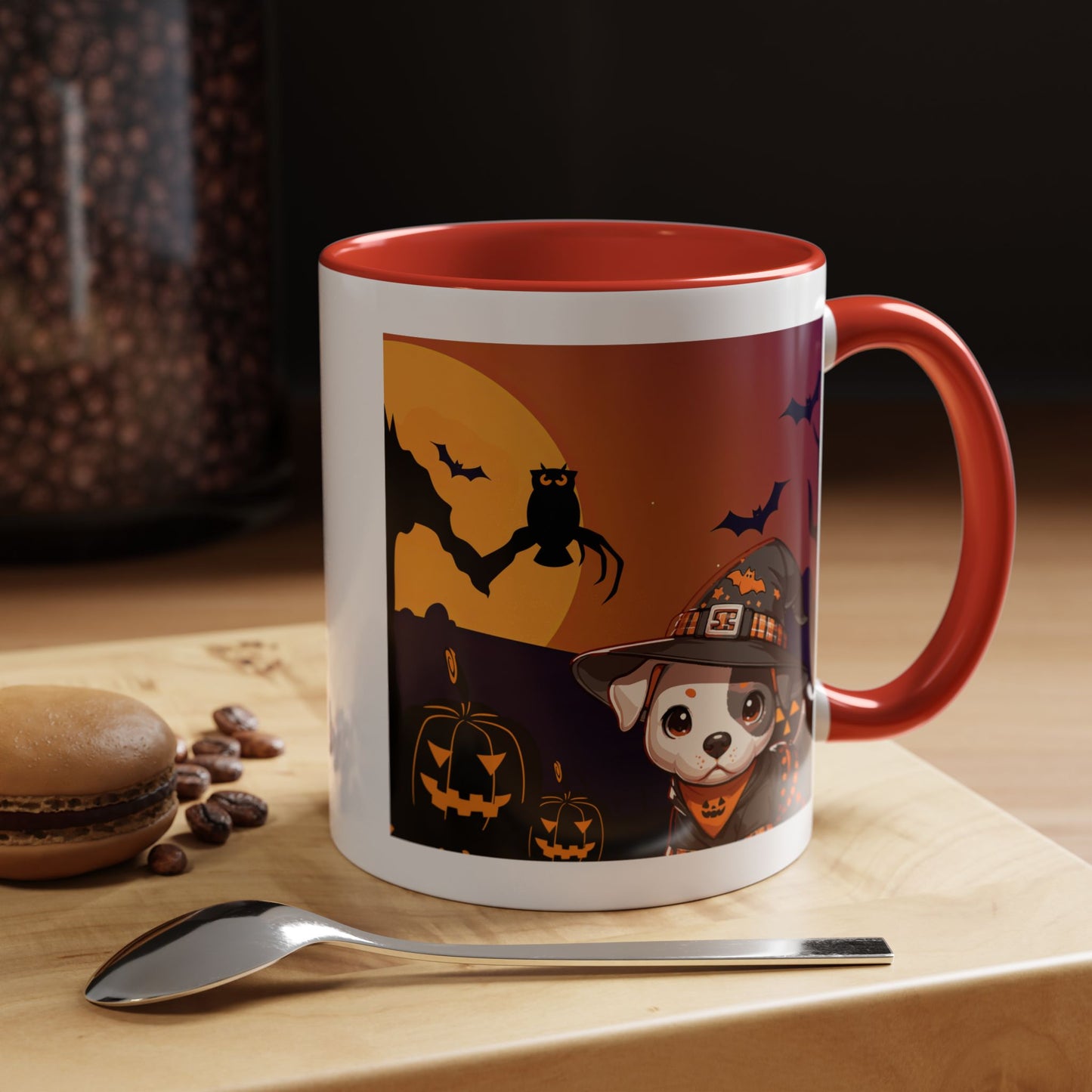 Halloween Accent Coffee Mug (11 oz) - Pit Bull Pup and Pumpkins