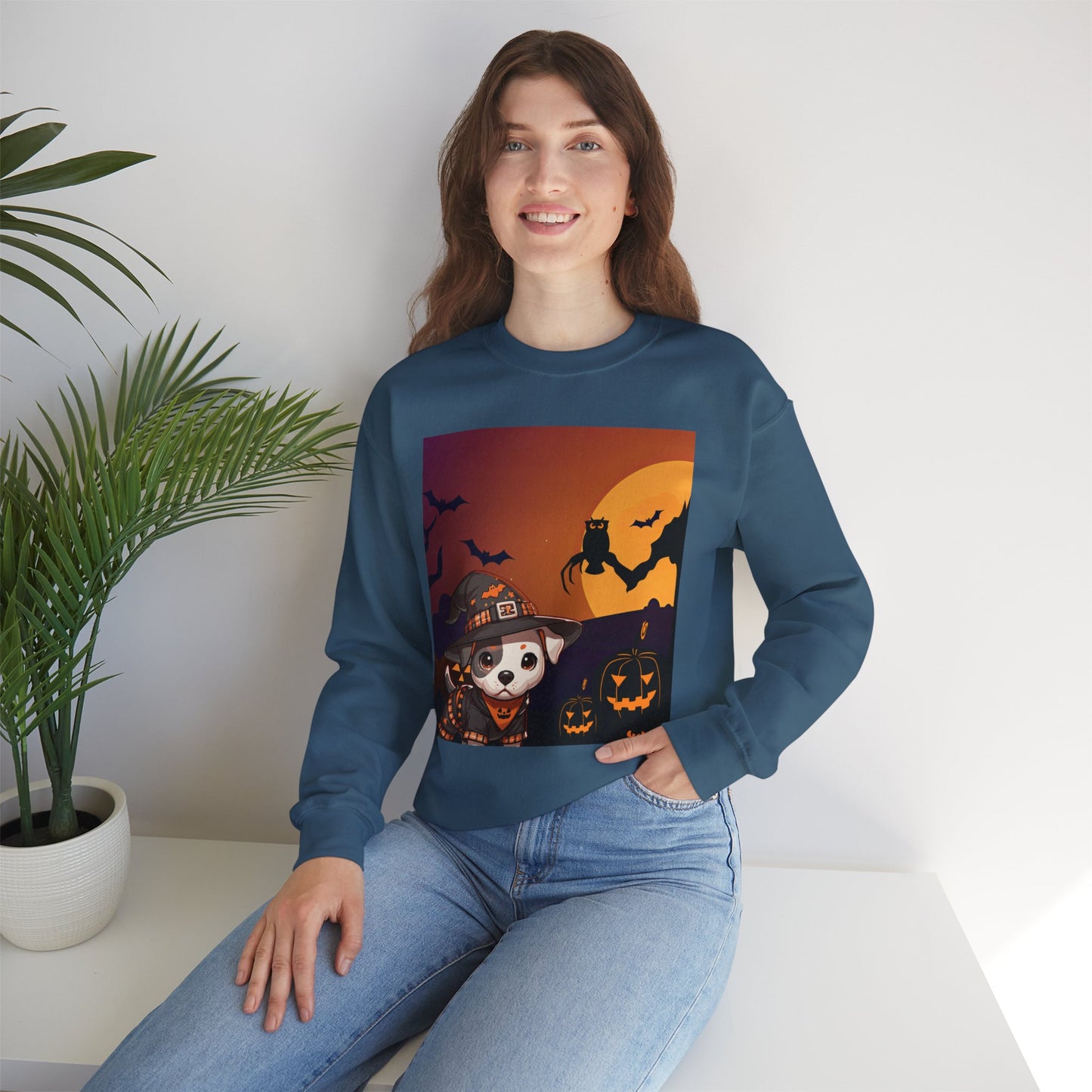 Unisex Heavy Blend™ Crewneck Sweatshirt - Pit Bull Pup and Pumpkins