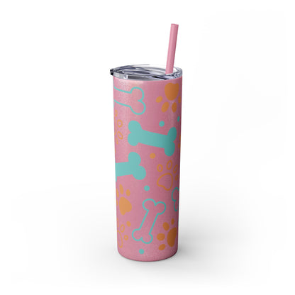 Paws and Bones Skinny Tumbler with Straw, 20oz