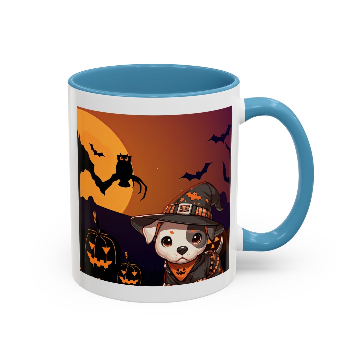 Halloween Accent Coffee Mug (11 oz) - Pit Bull Pup and Pumpkins