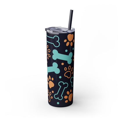 Paws and Bones Skinny Tumbler with Straw, 20oz