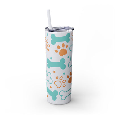 Paws and Bones Skinny Tumbler with Straw, 20oz