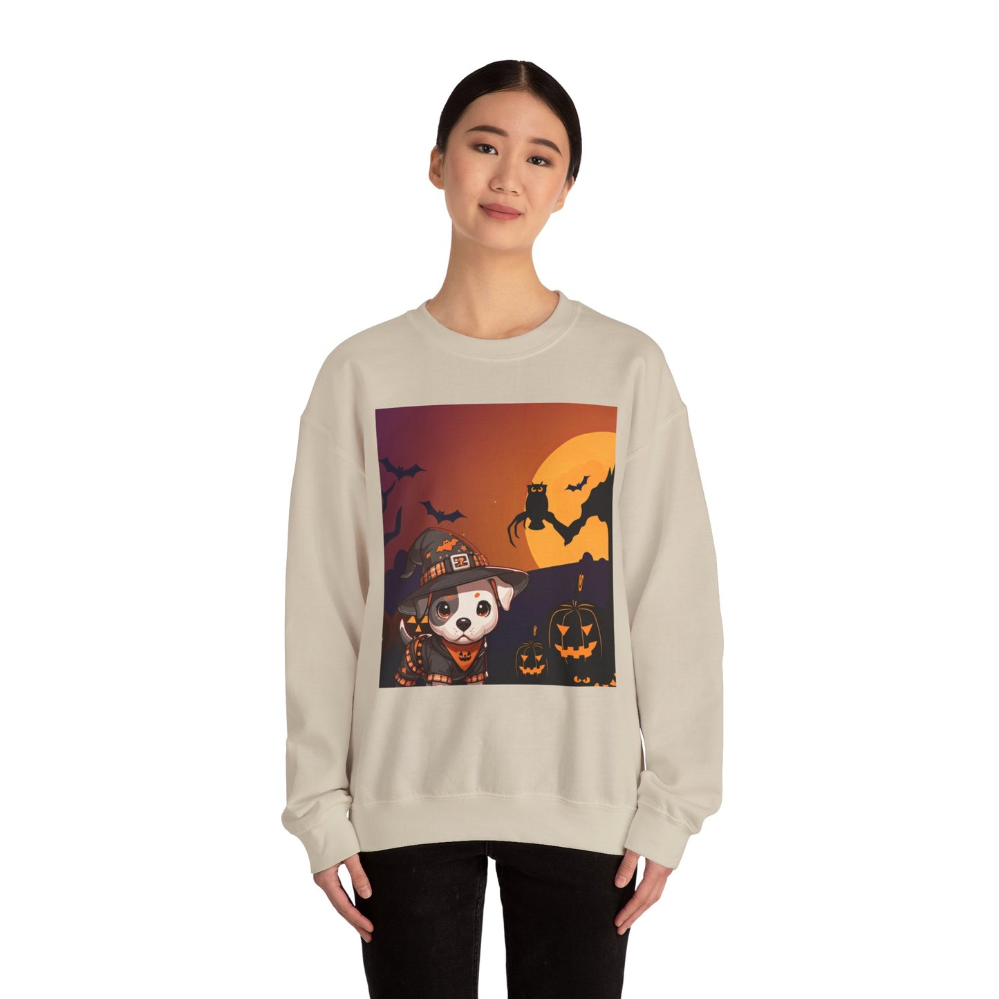 Unisex Heavy Blend™ Crewneck Sweatshirt - Pit Bull Pup and Pumpkins