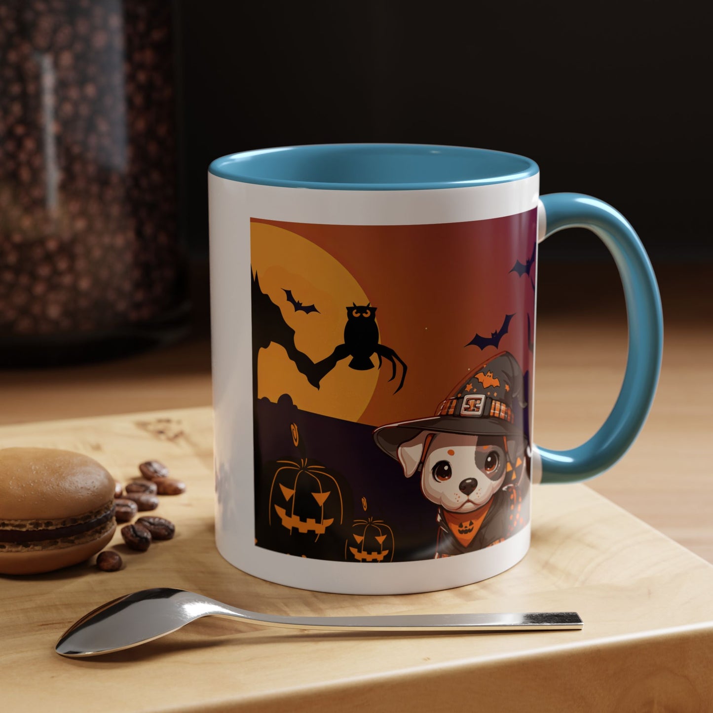 Halloween Accent Coffee Mug (11 oz) - Pit Bull Pup and Pumpkins