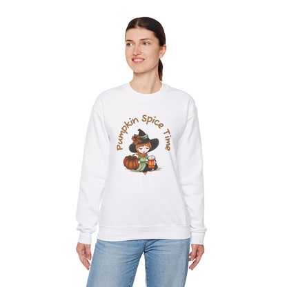 Pumpkin Spice Witch Crewneck Sweatshirt - Adorable witch enjoying her pumpkin spice and the Fall weather this Halloween