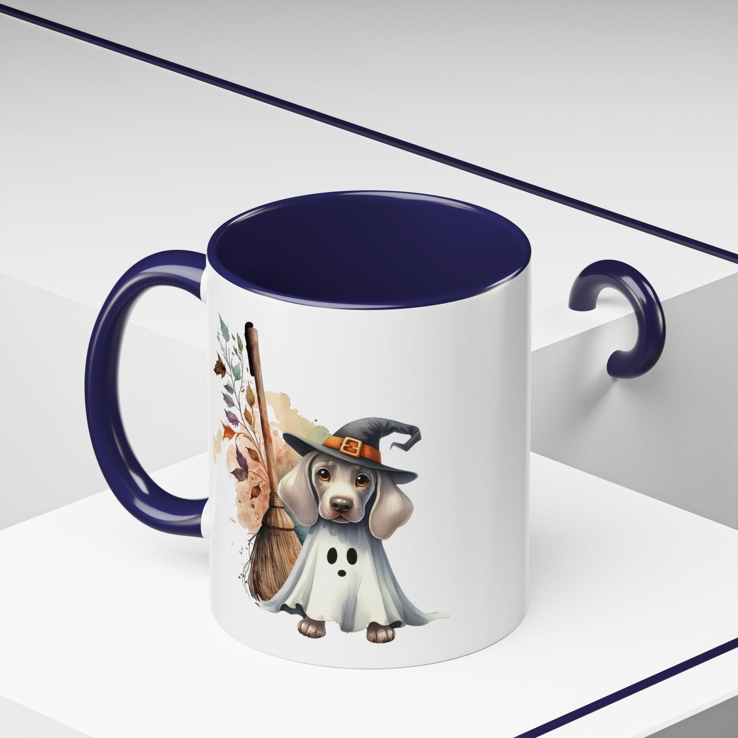 Halloween Accent Coffee Mug (11 oz) Adorable Weimaraner Witch Puppy