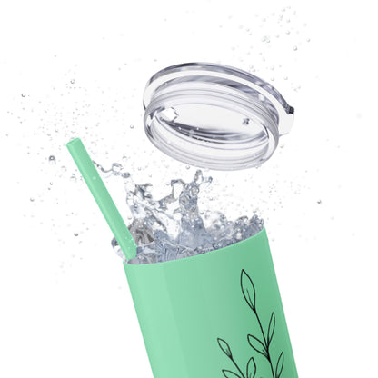 "Heather" Floral Skinny Tumbler with Straw, 20oz