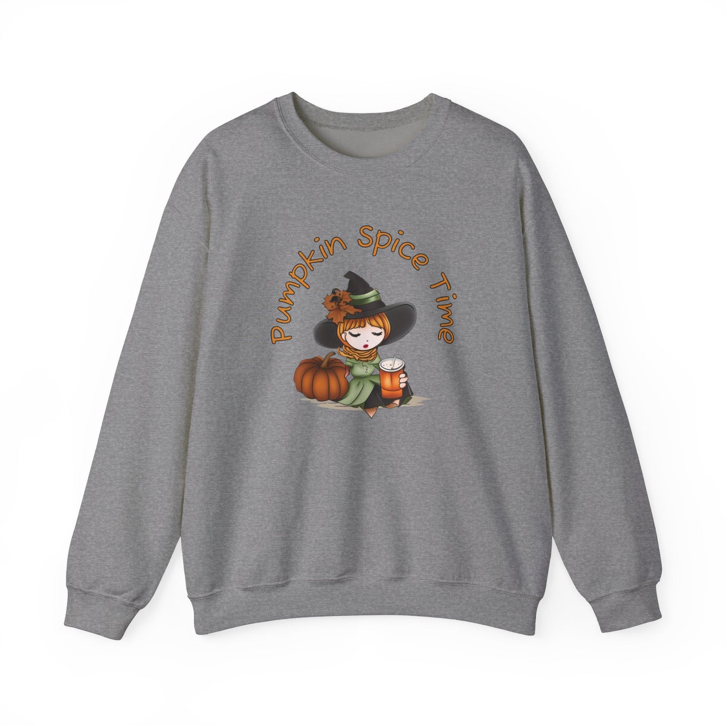 Pumpkin Spice Witch Crewneck Sweatshirt - Adorable witch enjoying her pumpkin spice and the Fall weather this Halloween