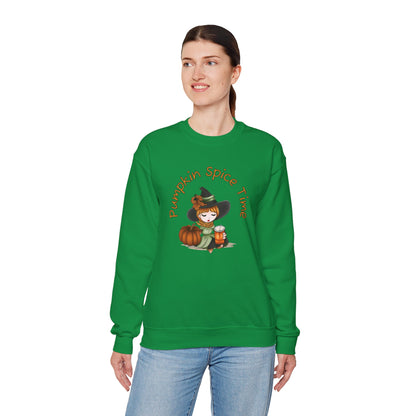 Pumpkin Spice Witch Crewneck Sweatshirt - Adorable witch enjoying her pumpkin spice and the Fall weather this Halloween