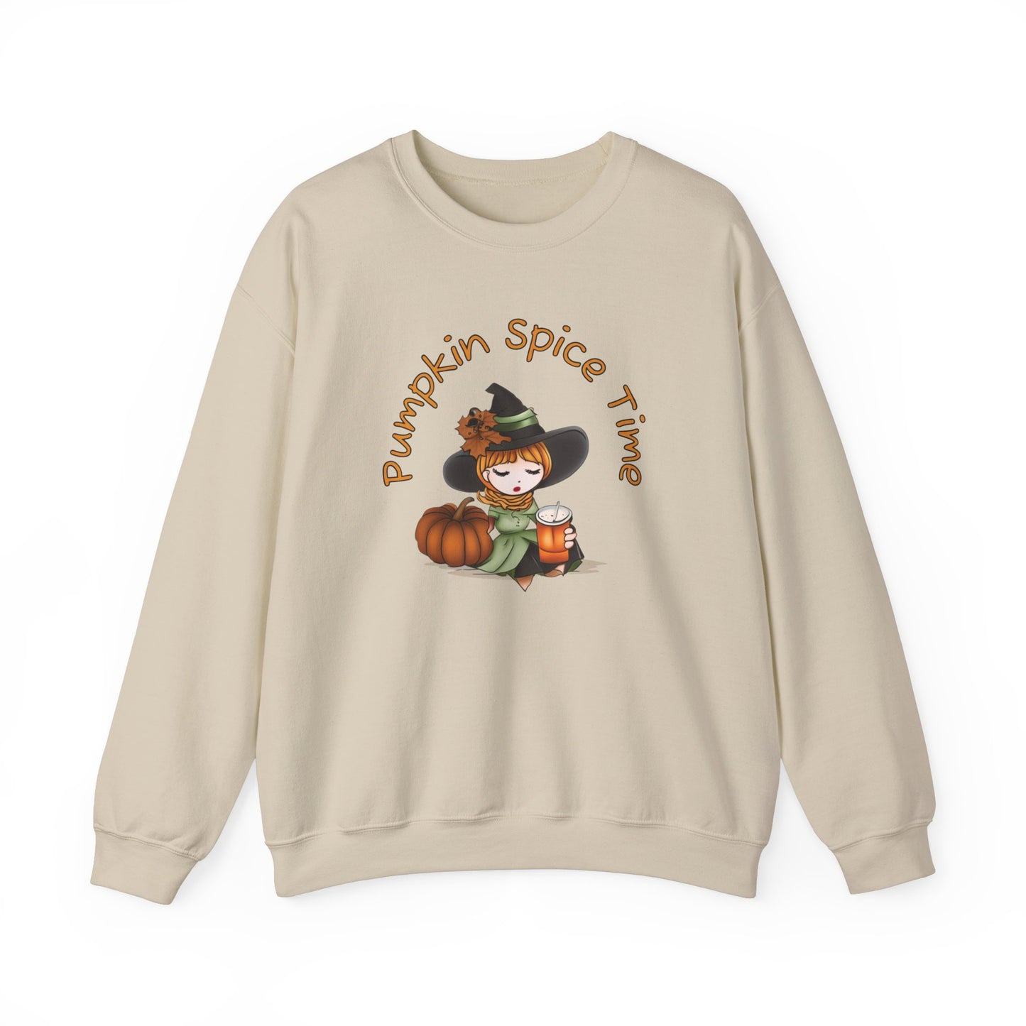 Pumpkin Spice Witch Crewneck Sweatshirt - Adorable witch enjoying her pumpkin spice and the Fall weather this Halloween