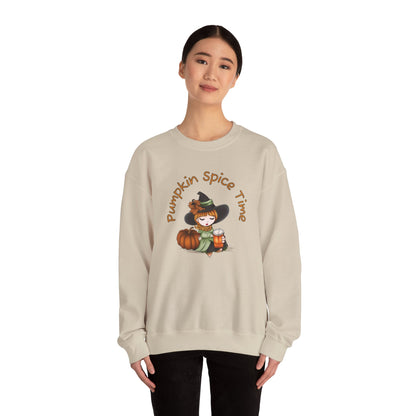 Pumpkin Spice Witch Crewneck Sweatshirt - Adorable witch enjoying her pumpkin spice and the Fall weather this Halloween