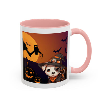 Halloween Accent Coffee Mug (11 oz) - Pit Bull Pup and Pumpkins