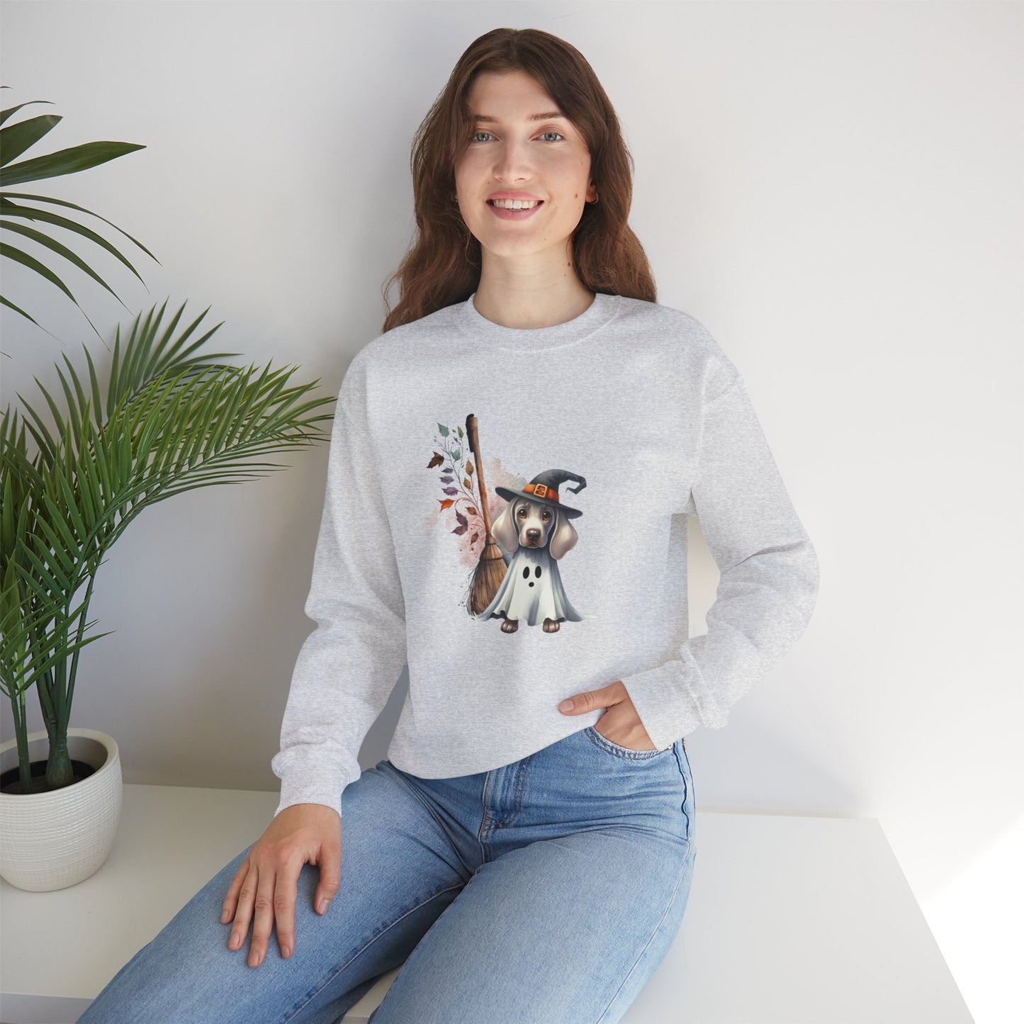 Unisex Heavy Blend™ Crewneck Sweatshirt - Weimaraner Witch Puppy