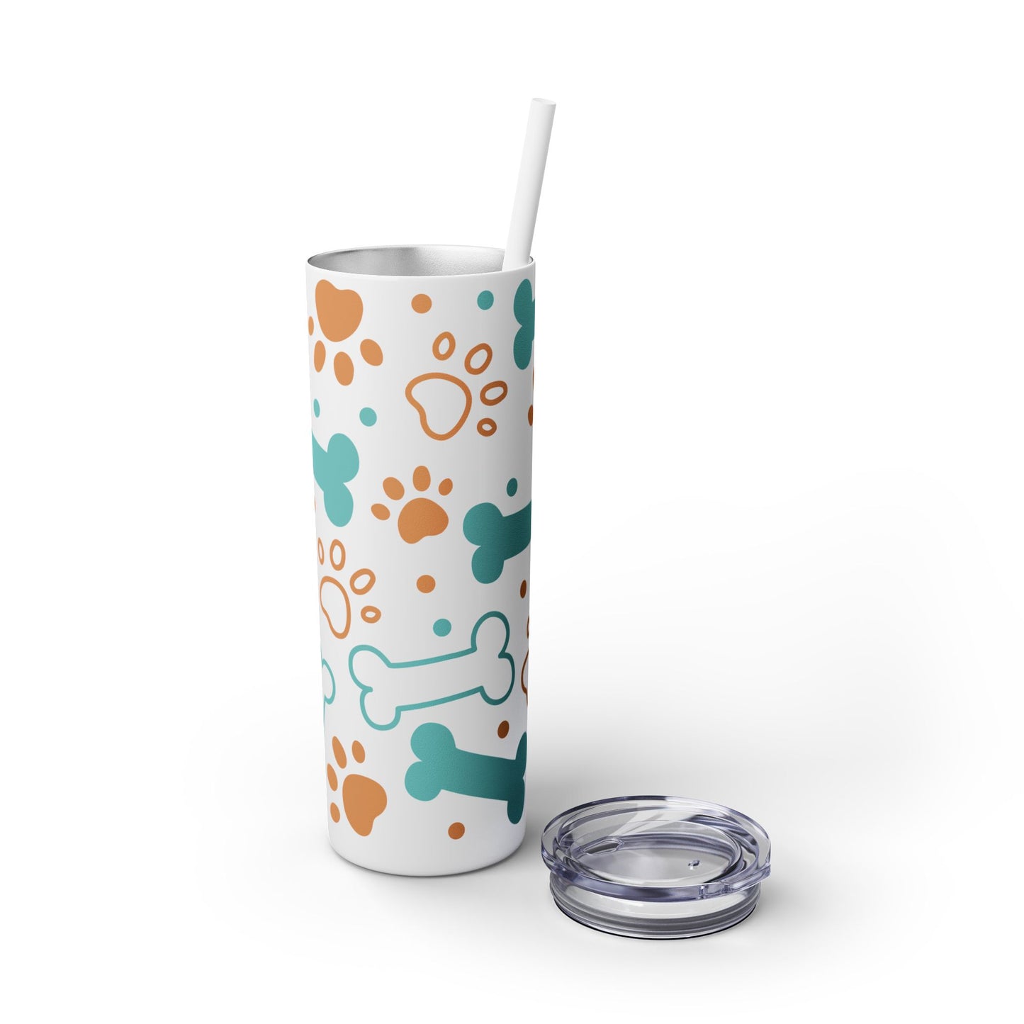 Paws and Bones Skinny Tumbler with Straw, 20oz