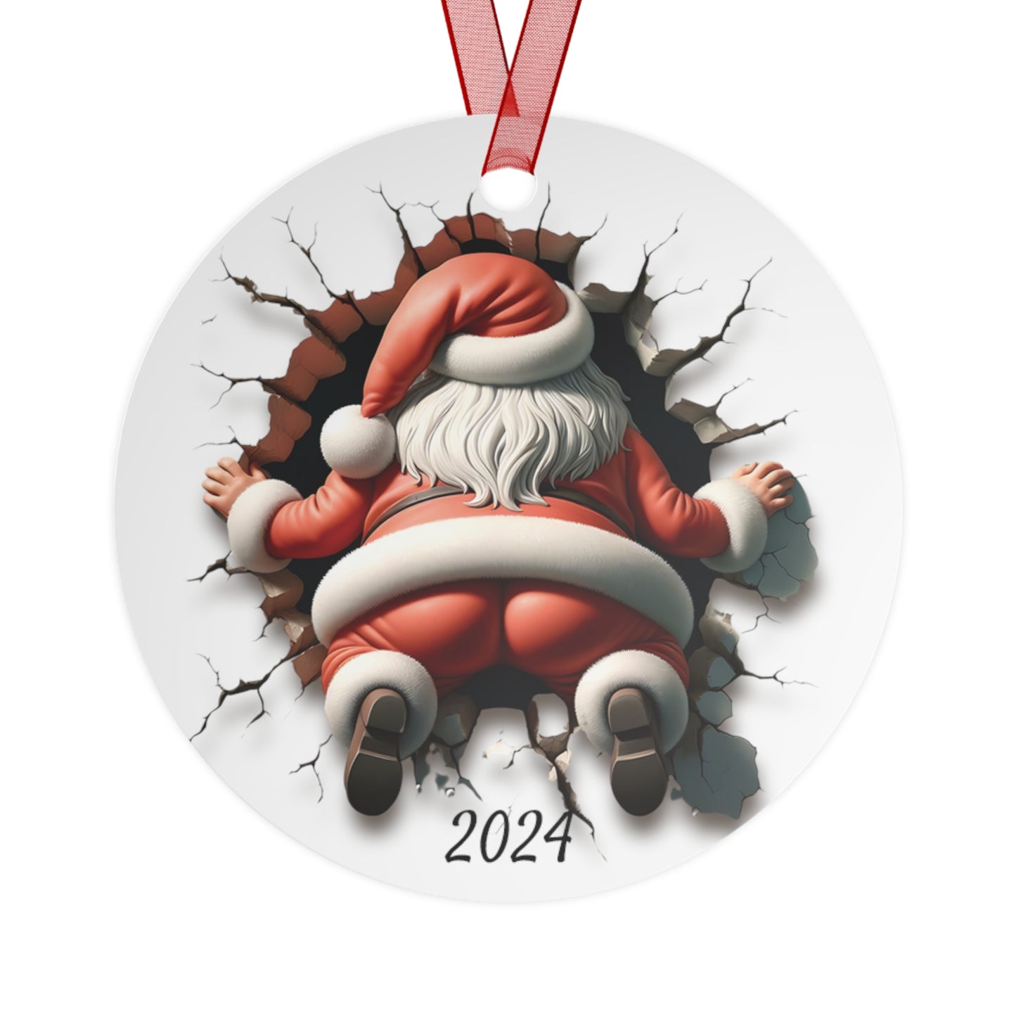 3D Santa Busting Out Metal Ornaments