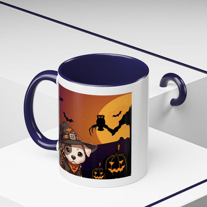 Halloween Accent Coffee Mug (11 oz) - Pit Bull Pup and Pumpkins