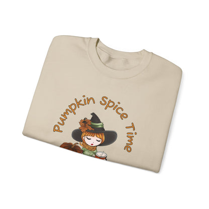 Pumpkin Spice Witch Crewneck Sweatshirt - Adorable witch enjoying her pumpkin spice and the Fall weather this Halloween